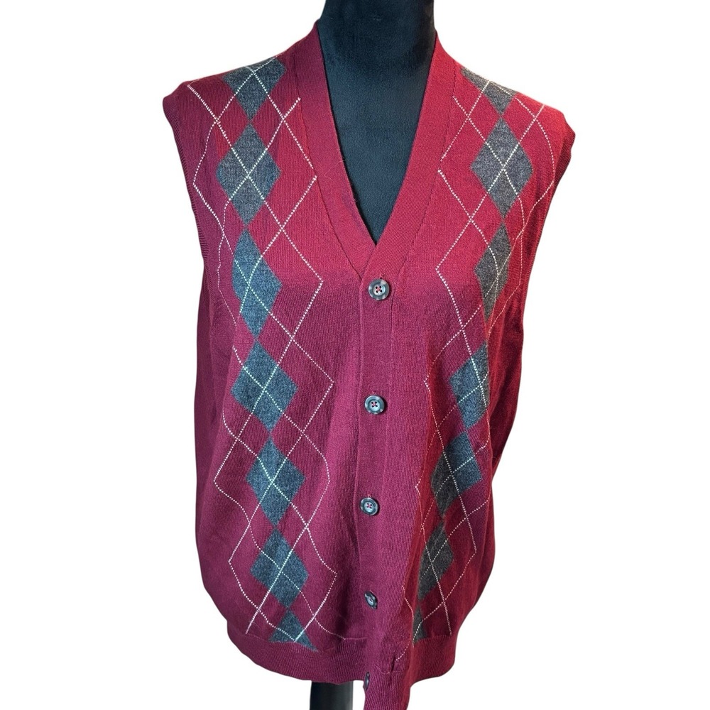 Sweater Vest Mens M Medium Merino Wool Argyle Preppy Old Money Grandpa Collegiat - Picture 2 of 12